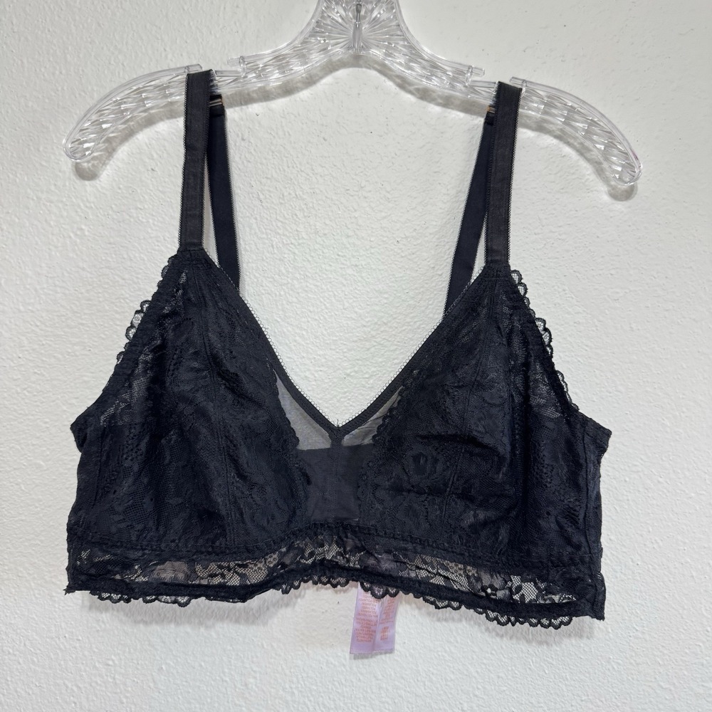 Savage X Fenty Black Lace and Mesh Unlined Wireless Bra Womens‎ Size 2XL